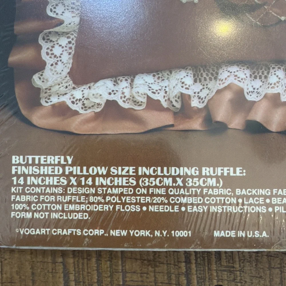 Vtg Vogart Crafts BUTTERFLY Beaded Pillow Kit  14